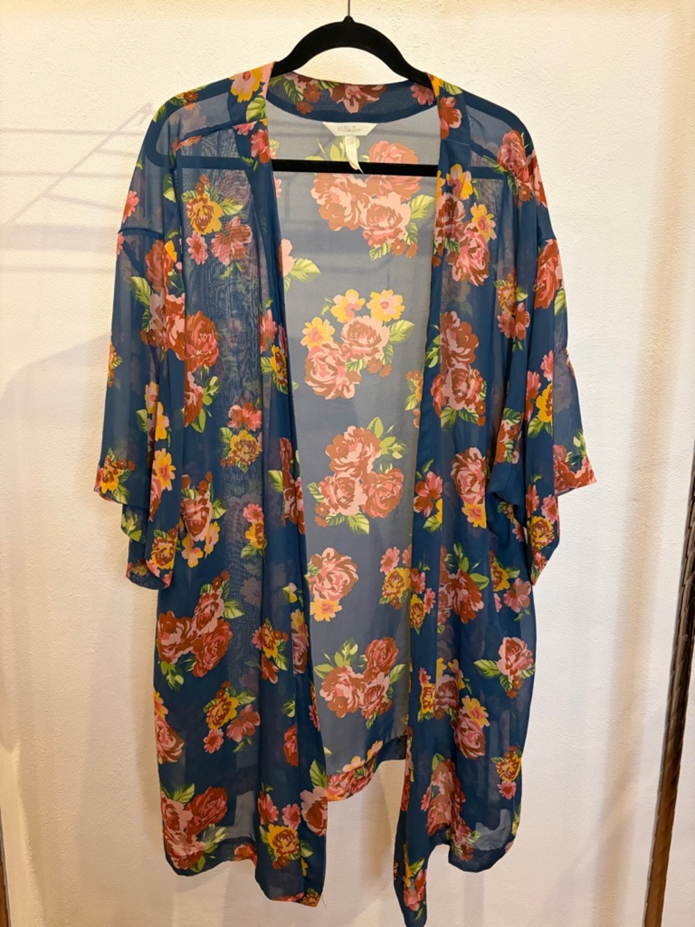 Matilda Jane Blue Floral Sheer Kimono with Pink Roses